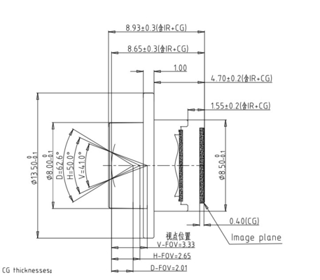 EFL5.21mm Lente y TTL8.93mm Sistema de monitoreo de fatiga del conductor de la unidad auxiliar para el tamaño de hilo M12*P0.5