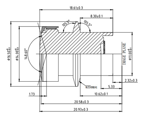 Reconocimiento de trayectoria y alcance Lente de coche, control de distorsión de alta resolución Lente DVR de coche a prueba de agua TTL20.93mm