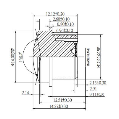 1G3P Versión corta Objetivo de cámara de automóvil EFL1.2mm F/NO,2.4 A prueba de agua IP69K